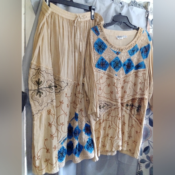 💥CROCHET PATCHWORK RAYON VELVET LONG TUNIC STYLE SHIRT HIPPIE INDIA TOP GYPSY - Picture 3 of 7